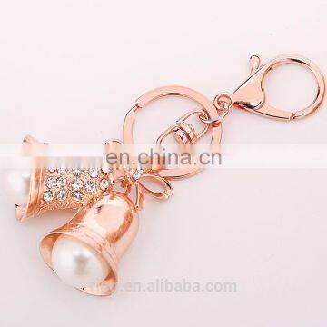 New Christmas Gold Crystal Double Bell Metal Keychain With Pearl photo-3