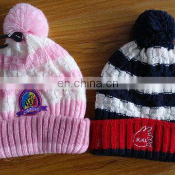 knitted hat with top ball colorful stripes fashion for kids