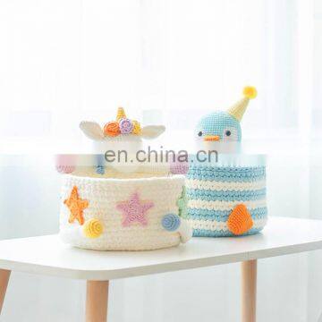 Yarncrafts Cute Animal Shape Hand Crocheted Washable Round Storage Basket For Household Decorative