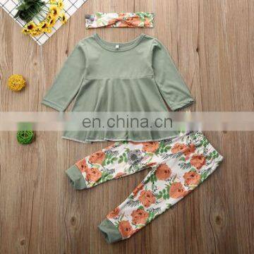 2020 Fall Winter Baby Girls Boutique Long Flare Sleeve O-Neck Peplum Flower Two Piece Rufflers Dress Outfits photo-4