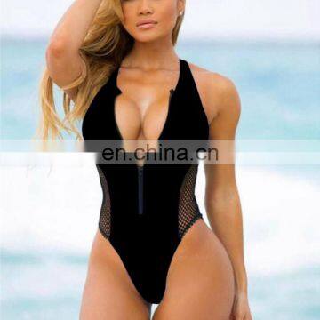 Sexy One Piece Swimsuit Women Push Up Swimwear 2019 Mesh Zipper Solid Bathing Suit Female Red Blue Monokini Swimsuit