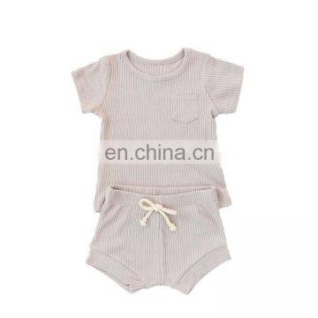 Plain Dyed Boutique Organic Cotton Knitted Ribbed Baby Pajamas Set Wholesale