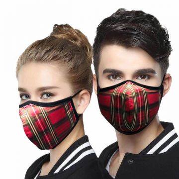 Reusable Washable Silvadure Printed Red Tartan Antibacterial Knitted Fashion Sports Mask