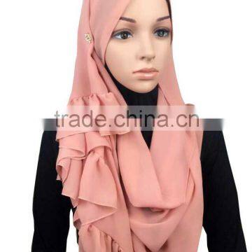 Fashion 2015 newest design big size ruffle silk muslim long scarf