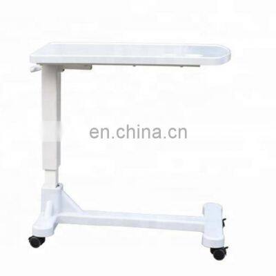 Multi-function Height Adjustable Hospital Furniture Overbed Table ABS Plastic Food Tray Laptop Table with Wheels