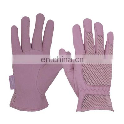 HANDLANDY Pink Pigskin Leather Yard Working Breathability Mesh Gardening Gloves Women