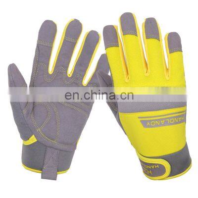 HANDLANDY Yellow Light duty House Yard Work Garden Leather Women Lady Mechanic Working Gloves Touch Screen