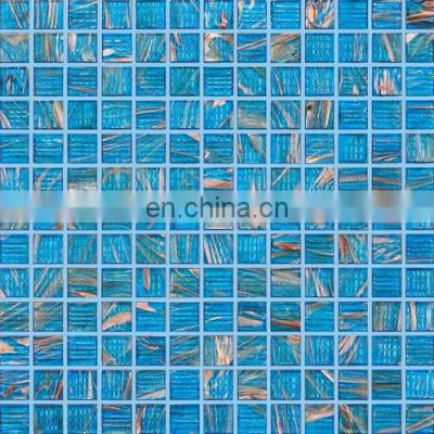 glass mosaic for swimming pool blue with golden line color glass mosaic tiles