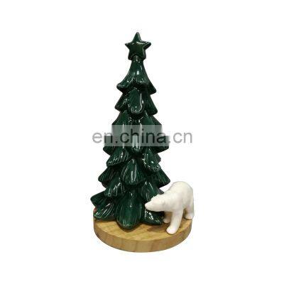 Mini Small Ceramic Christmas Artificial Tree Decoration With Wood Holder