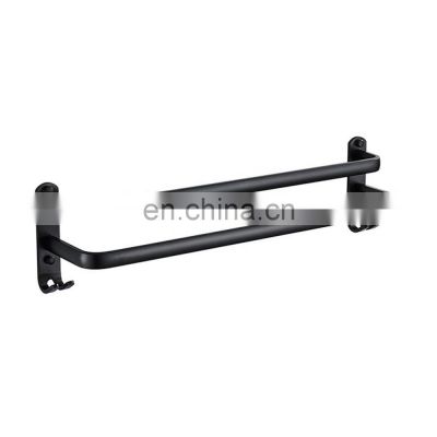 Punch-free Black Towel Rack Bathroom Double Towel Bar Bathroom Space Aluminum Towel Rack