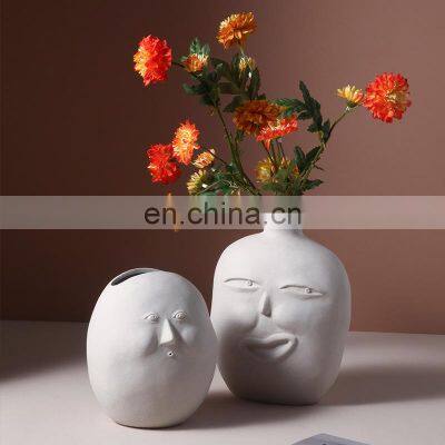 New Ins Nordic Face Vase White Abstract Human Faces Esculturas Wabi-Sabi Flowerpot Ceramic Vase For Home Decor