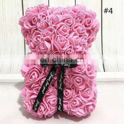 Handmade Preserved Valentine Day Gifts Artificial PE 40CM Colorful Red Rose Bear Teddy Bear Rose With Ribbon