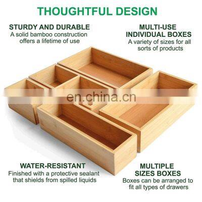 5-Piece Bamboo Storage Box Kitchen Wooden Drawer Organizer Box Bin Set photo-4