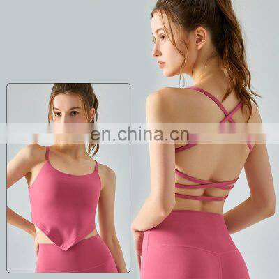 Fashion Hot Sale Ladies Backless Strappy Thin Straps Sports Gym Fitness Bra Crop Tank Top Women Workout Exercise Wear Clothing