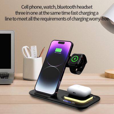 Hot Selling Portable Foldable 3 In 1 Wireless Charger With USB Output Fast Charging Station Stand Dock