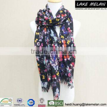 100% Polyester Butterfly Printed Scarf With Fringes For SS 16