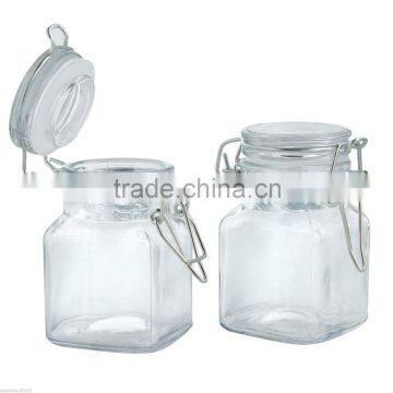 clip top square airtight glass spice jar 150ml