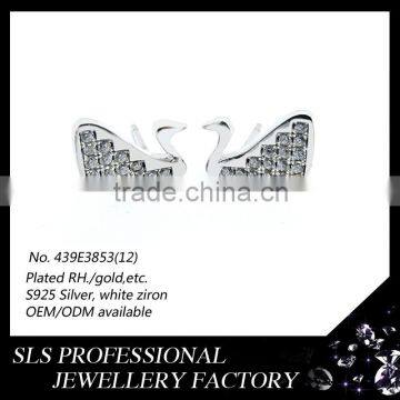 Fashion 925 silver diamond earring jewelry setting cubic CZ AAA Swan design earring with Butterfly push back stud earring