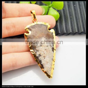 LFD-0074P ~ Wholesale Jasper Druzy Pendant Bead Fashion Charm Arrowhead Gold Plated Necklace Pendant Jewelry Making