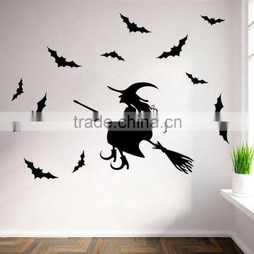 ALFOREVER Halloween Witch Fly Around Bats Vinyl Sticker,witch Wall Decals photo-6