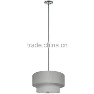 3 light chandelier(Lustre/La arana) in satin steel finish with oklahoma wheat fabric shade