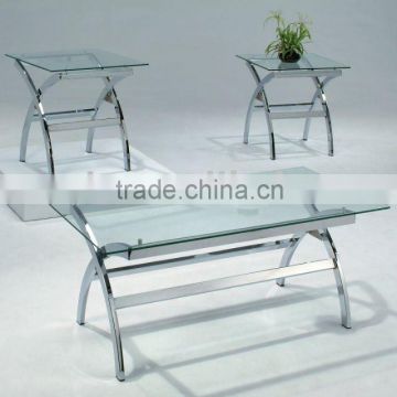 Modern Coffee Table and End Table/ Glass Coffee Table Set with Radian Metal Legs