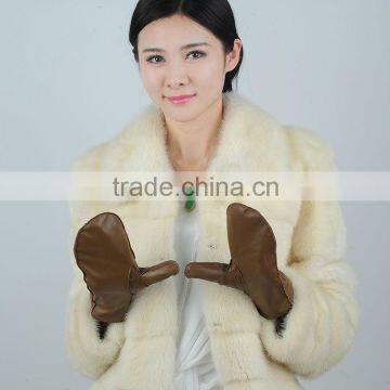 sheepskin ladies autumn winter leather mittens lined with wool