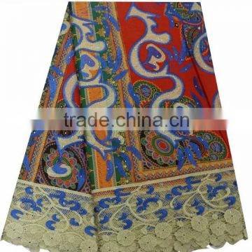 2016 wax print fabric cord lace fabric with rhinestones