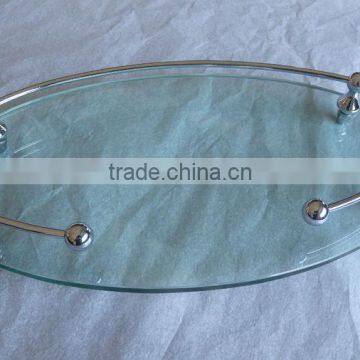 shiny chrome one-tier oval glass vanity tray cosmetic vanity tray