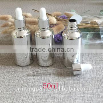 sub-bottling UV electroplating silver glass bottle 50ml for essential oil with ribbed cap                        
                                                                                Supplier's Choice