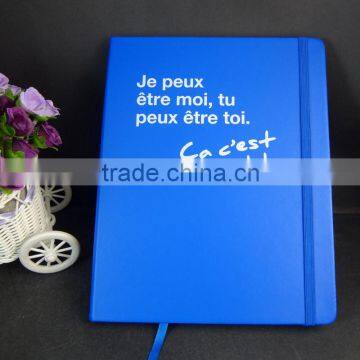 white logo printing blue pu leather A4 business notebook with paper pocket