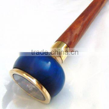 Antique Nautical Brass Walking Stick/Blue Color Compass Handle Walking Stick/ Brown Wood Walking Stick Wk1115 photo-4
