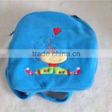 High quality blue embroidered children's micro fleece blanket with backpack 75x100cm