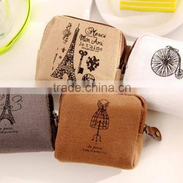 Hot sale retrostyle mini square shape canvas coin purse china supplier