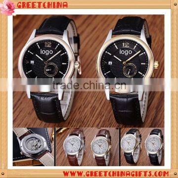 Automatic business Real leather quartz Sapphire waterproof calendar customzied hollow out watch