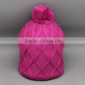 FASHION BEANIE HAT WITH POMPOM AND CABLE DESIGN