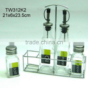 TW312K2 4pcs glass condiment jar set with rack