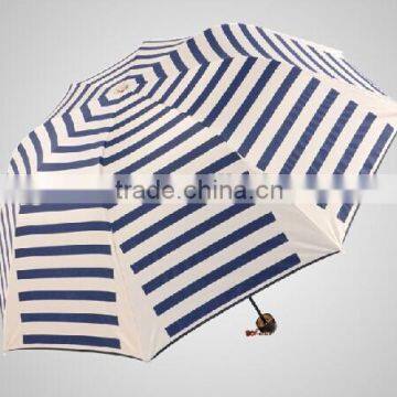 190T pongee bright printing ladies totes 3 folding zebra twill umbrella