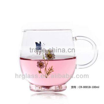 glass cup with handle , color printing logo glass cups