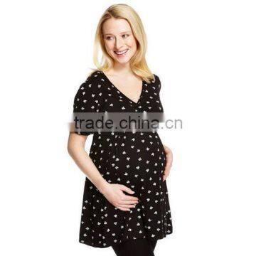 New fashion Butterfly Print v neck maternity wear skirt