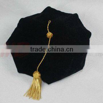 8 Sided Black Velvet Doctoral Tam with Golden Bullion Two Button Tassel