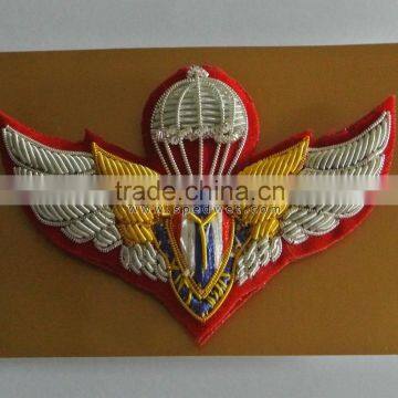 Thailand army parachute sail bullion wings badge | Silver wire air force pocket wings