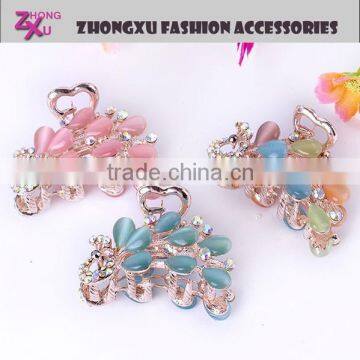 latest new high quality ladys custom cat's eye gemstone peacock hair clips