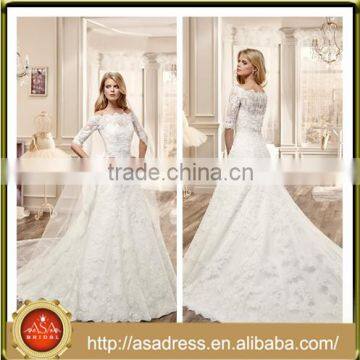 VDN37 Generous Half Sleeve Appliqued Beaded Bridal Wedding Dress Tulle Long Train Button Back Vestidos De Festa for Weddings