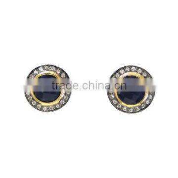 The Gopali Jewellers Pave Zirconia Sapphire Stud Earrings 925 Silver Gemstone Stud Earrings Jewelry