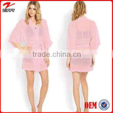 3/4 Sleeves open front sweet dot women chiffon robe