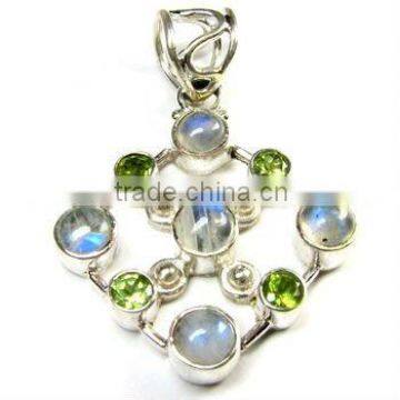 Sterling Silver Peridot & Rainbow Moonsotne Pendant