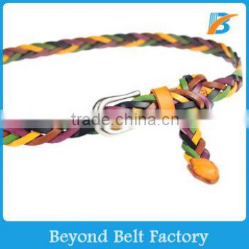 Beyond Candy Color Skinny Real Leather Braided Belt for Women