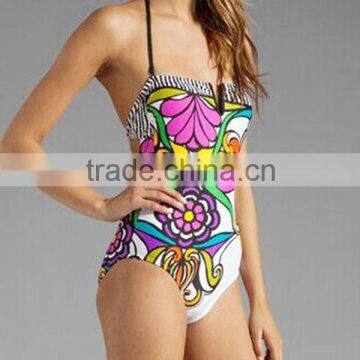 Designer Popular Digital Print Flower Hot Women Swimwear 2015 Sexy One Piece Bathing Suits in Stock photo-3