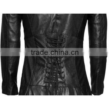 New Laced Design Men Red Black Faux Leather Goth Steampunk Long Coat photo-3